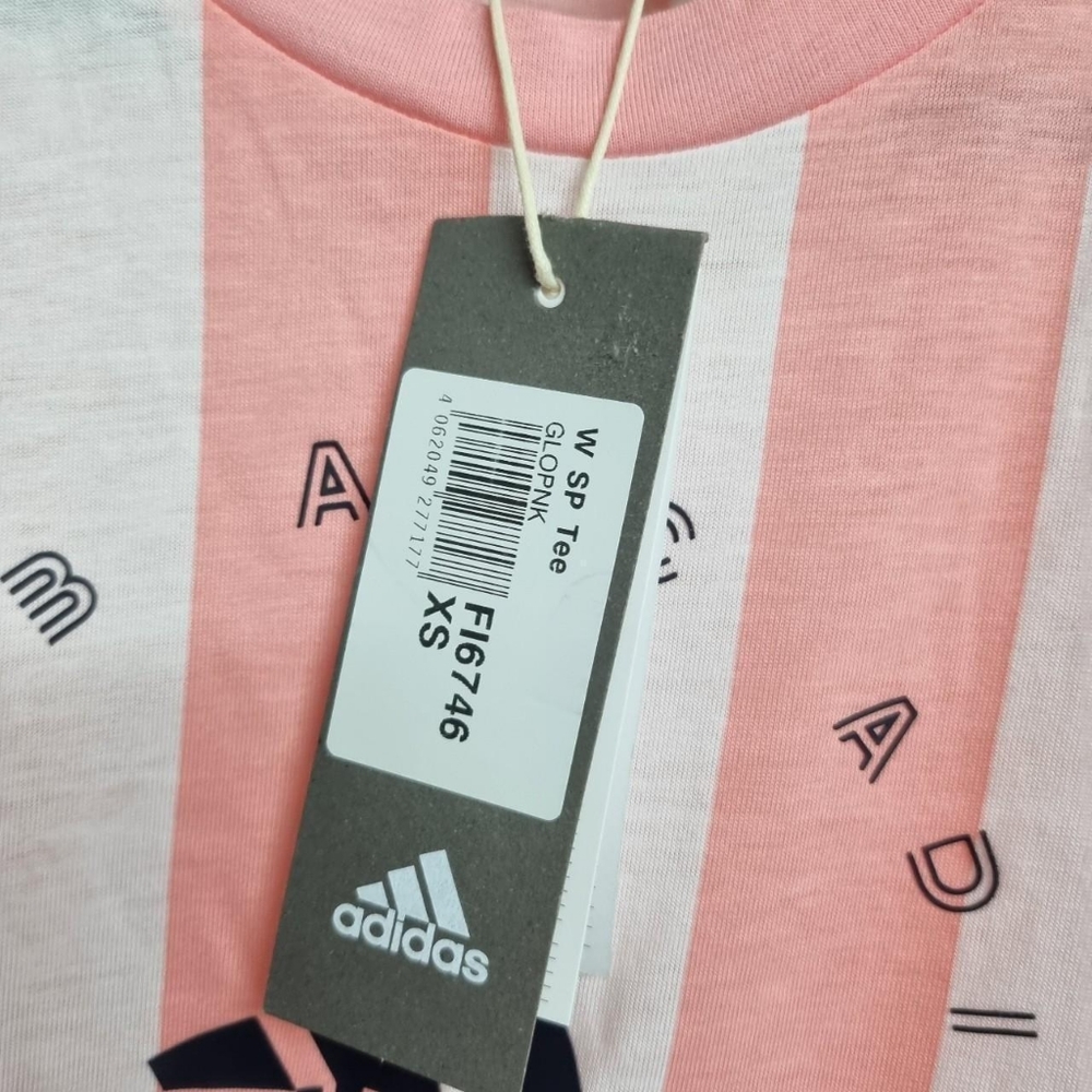 Adidas pink/white spellout t shirt Size xs uk 4/6Mesh sleevesBNWT - Picture 4 of 4